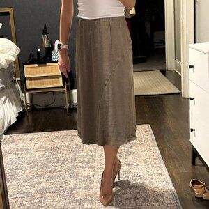 Heartloom Olive Green Satin Midi Skirt, NWT